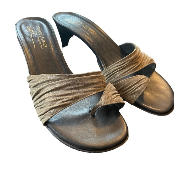 Donald J. Pliner Gold and Brown Slide Sandals with Twisted Design - Picture 1 of 8